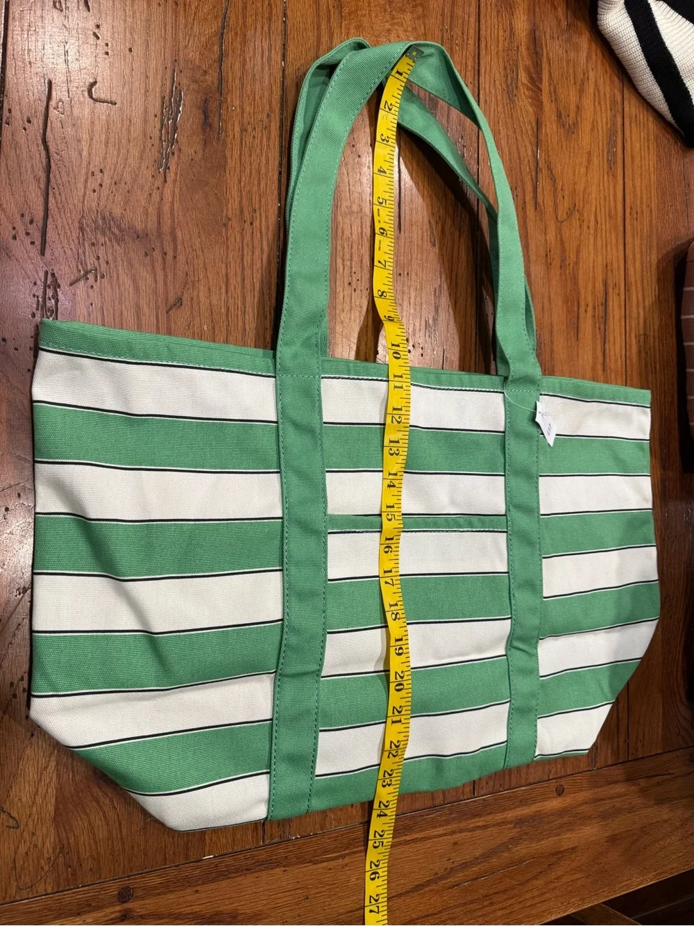 NWT GAP Green and White Striped Canvas Tote with Interior Pocket